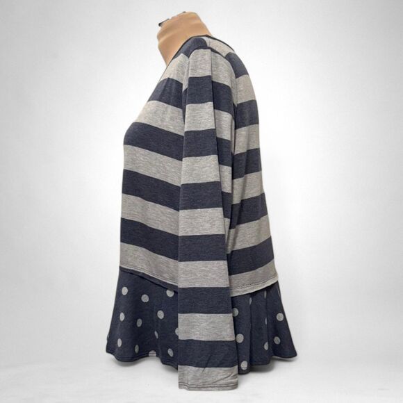E. Luna Knit Pullover Stripe and Polka Dot Peplum Hem Top, NEW! Size 3X - Picture 3 of 7
